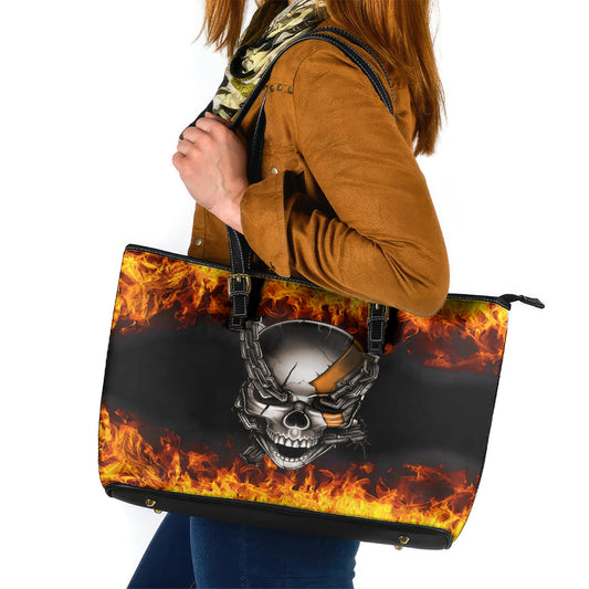 Metal Skull Leather Tote Bag Infernal Chains in Fiery Abyss DT01
