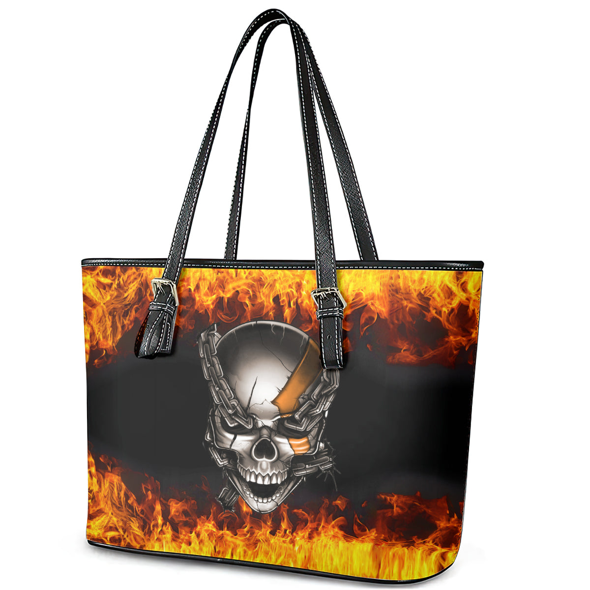 Metal Skull Leather Tote Bag Infernal Chains in Fiery Abyss DT01