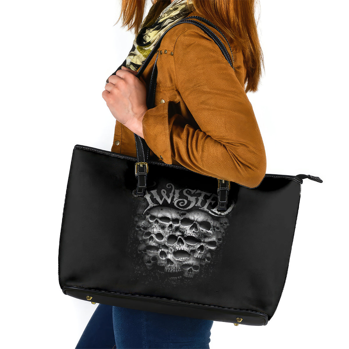 Skull Leather Tote Bag Twisted Head Skull DT01