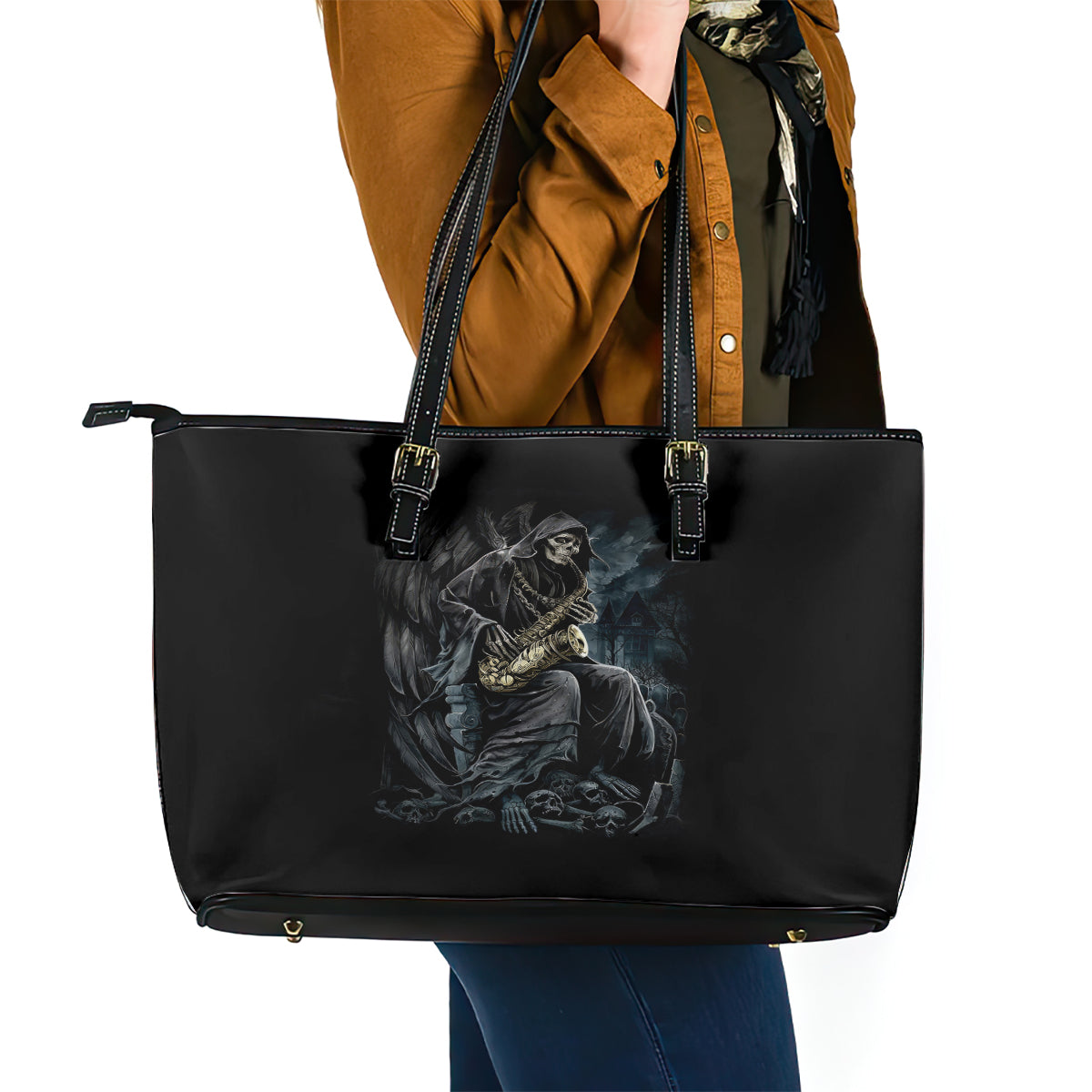 Skull Leather Tote Bag Musician Of Death DT01