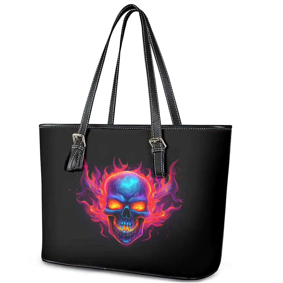 Skull Leather Tote Bag Purple Skull Fire DT01