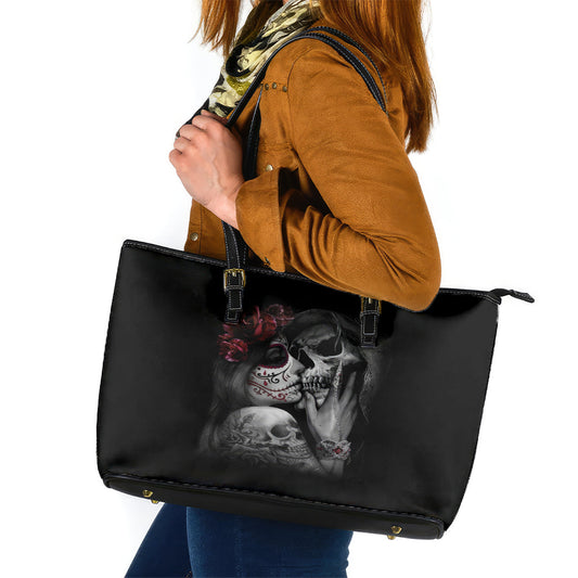 Skull Leather Tote Bag Death Angel And Da de Muertos Girl DT01