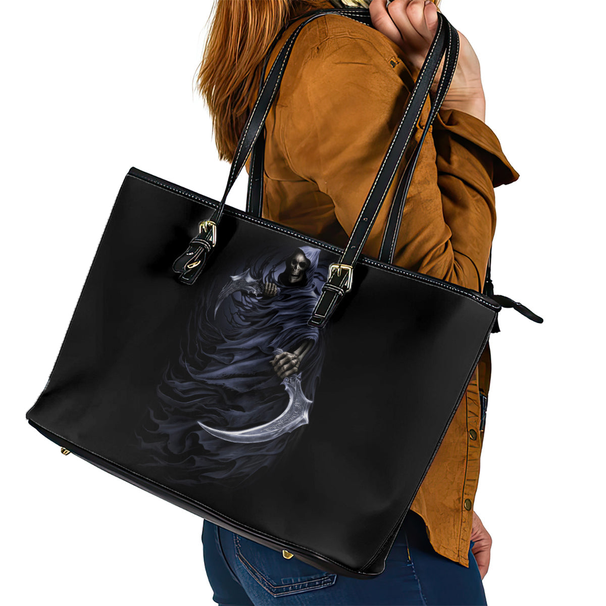 Skull Leather Tote Bag Purple Death Reaper DT01