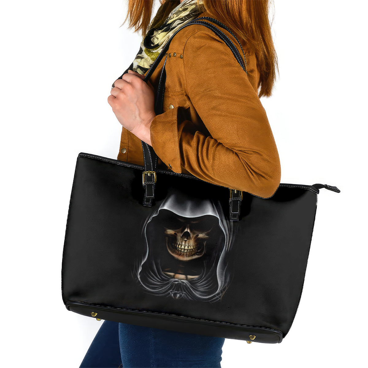 Skull Leather Tote Bag Double Skull And Death Angel DT01
