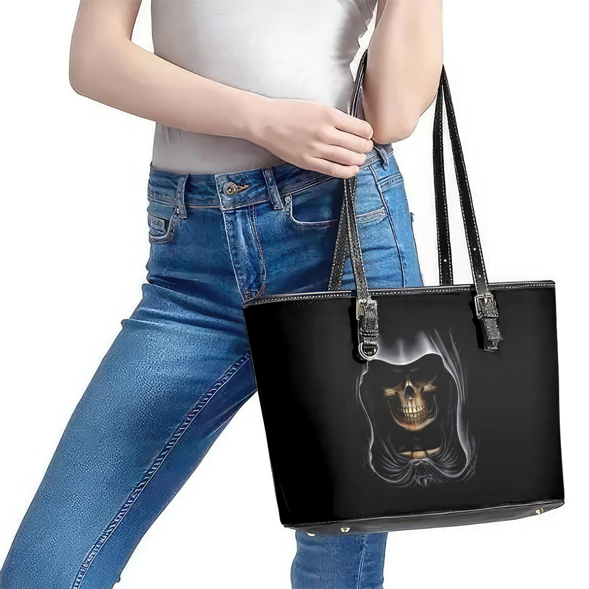 Skull Leather Tote Bag Double Skull And Death Angel DT01