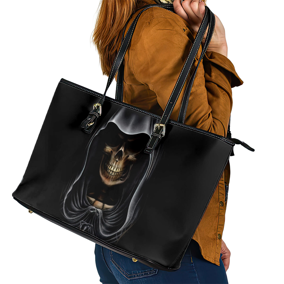 Skull Leather Tote Bag Double Skull And Death Angel DT01