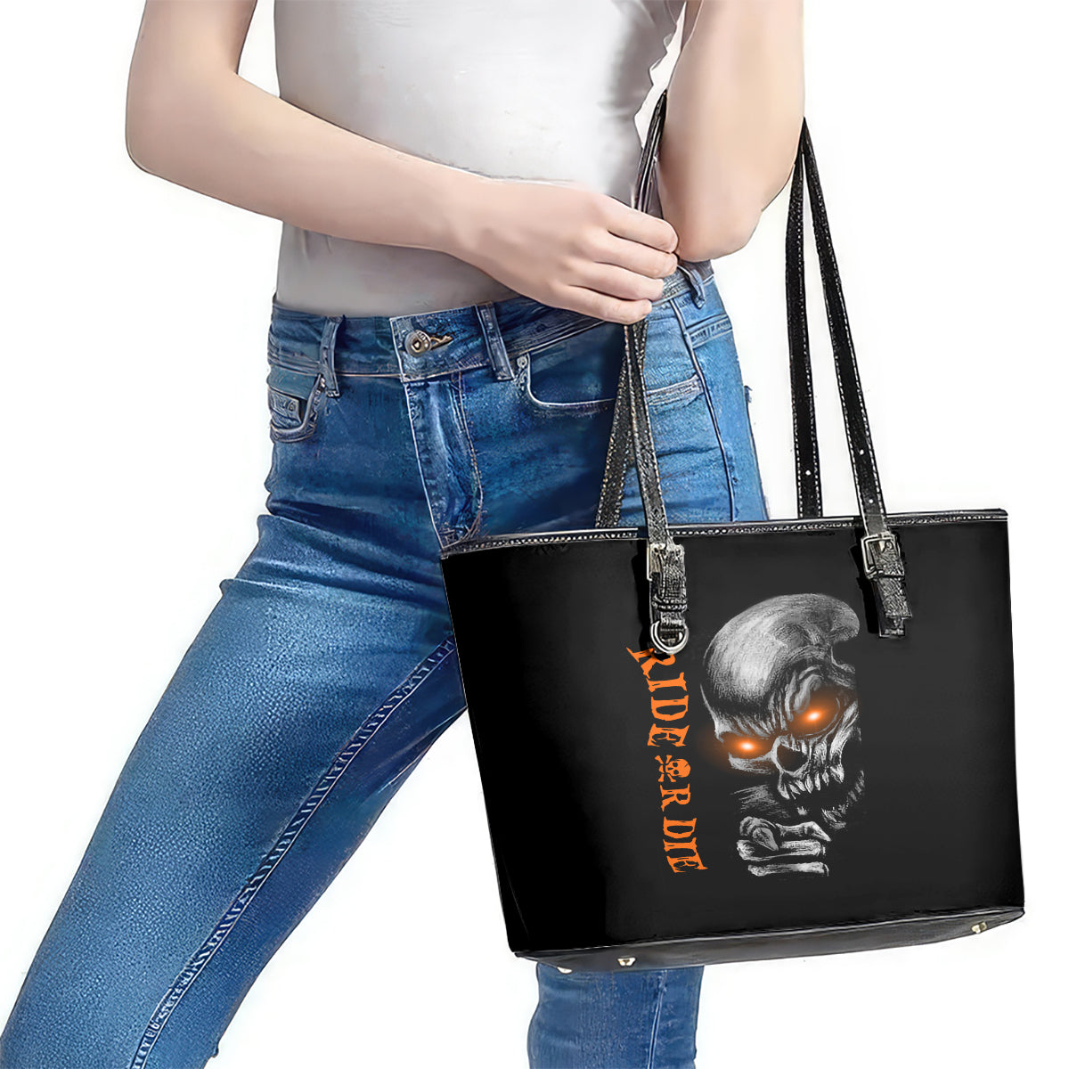 Skull Leather Tote Bag Ride Or Die DT01
