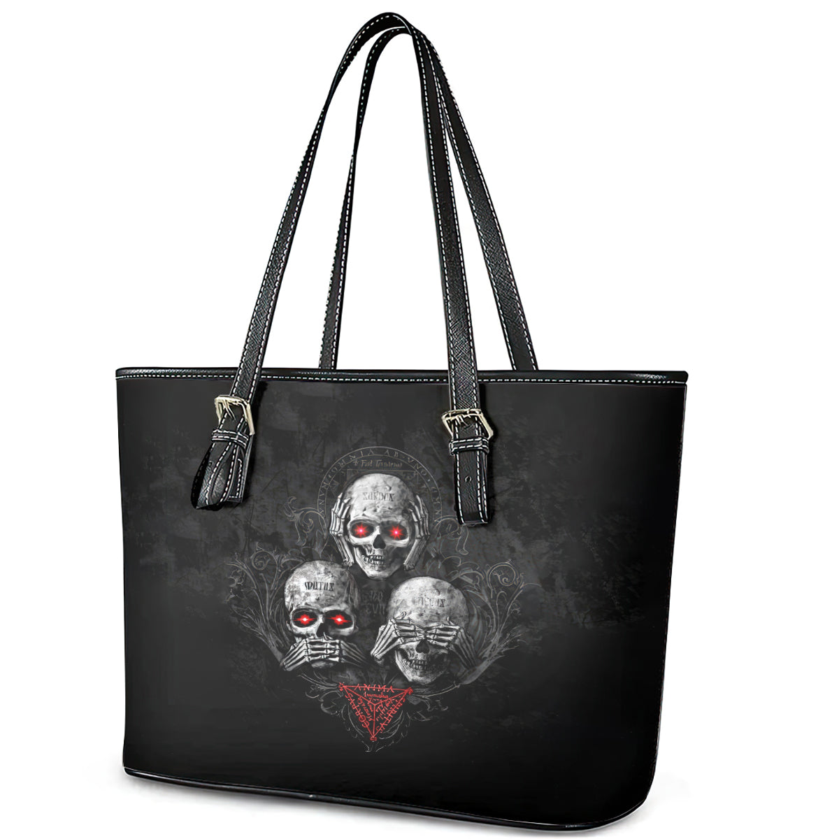 Skull Leather Tote Bag No See No Hear No Speak Evil DT01