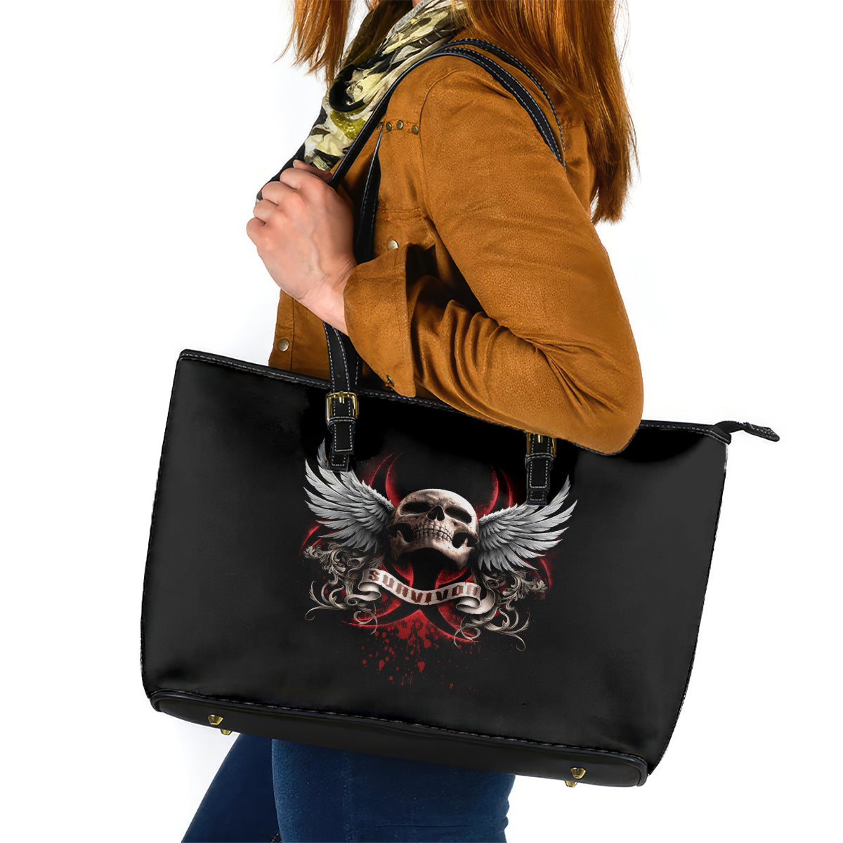 Skull Leather Tote Bag Blood Skull Survivor DT01