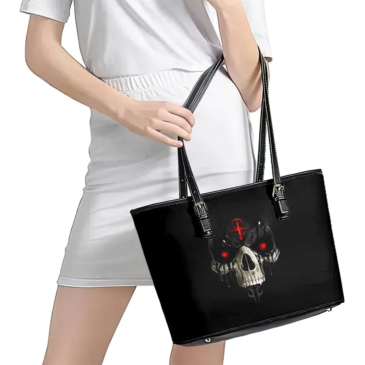 Skull Leather Tote Bag Black Reaper DT01