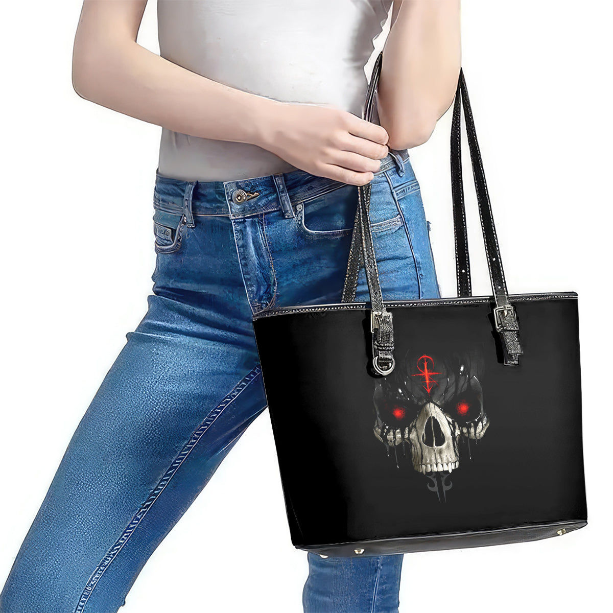 Skull Leather Tote Bag Black Reaper DT01