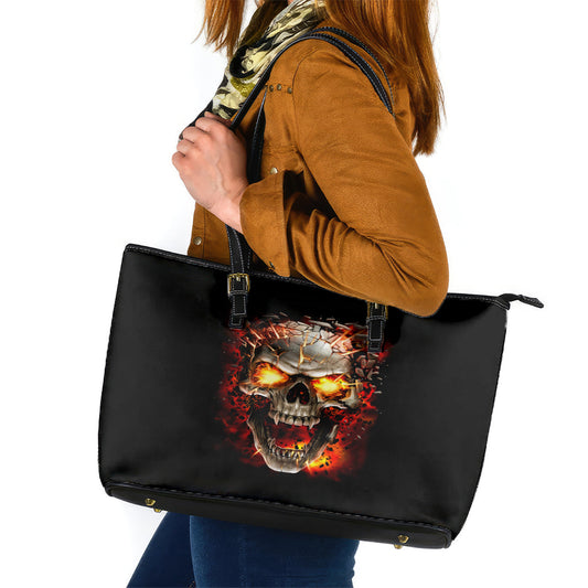 Skull Leather Tote Bag Fire Skull Tattoo Scream DT01
