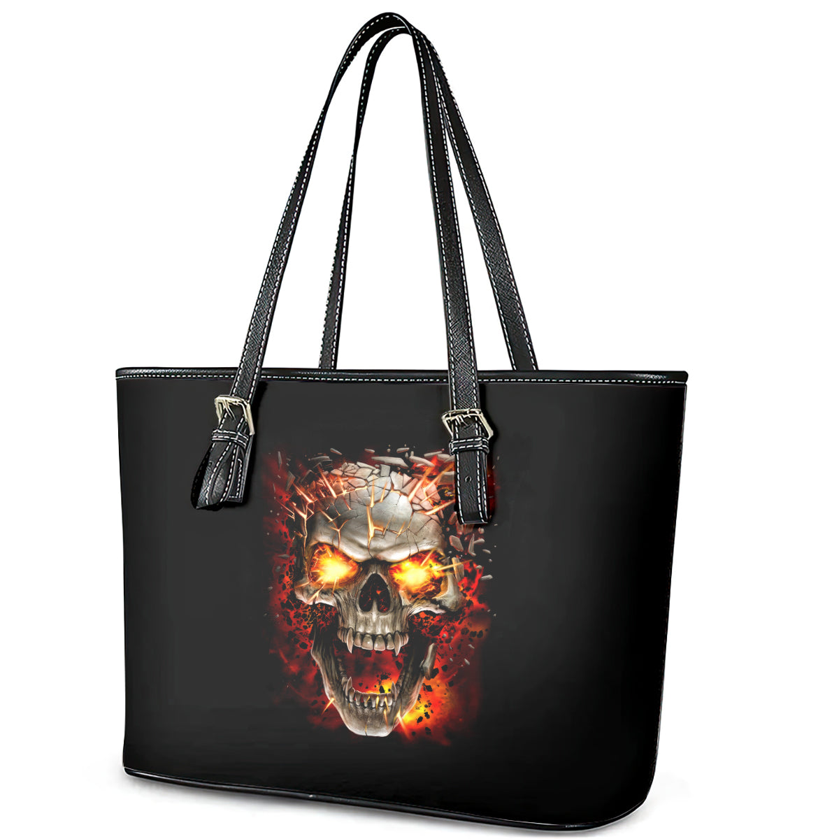 Skull Leather Tote Bag Fire Skull Tattoo Scream DT01