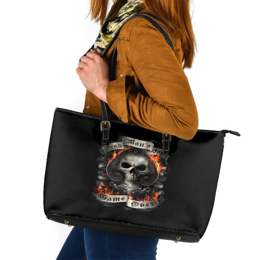 Skull Leather Tote Bag Gambling Death Fire DT01