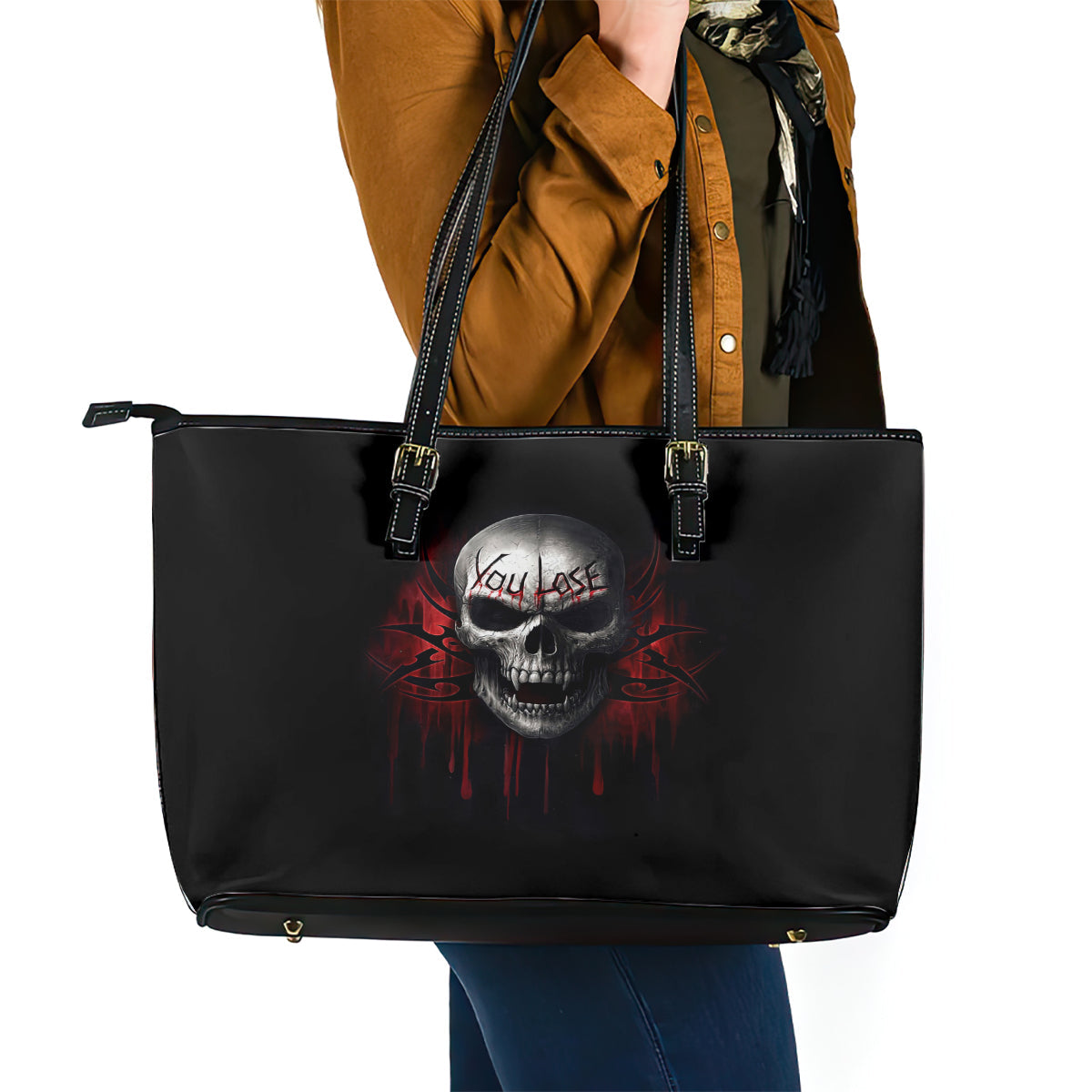 Skull Leather Tote Bag Death Skull Game Over DT01