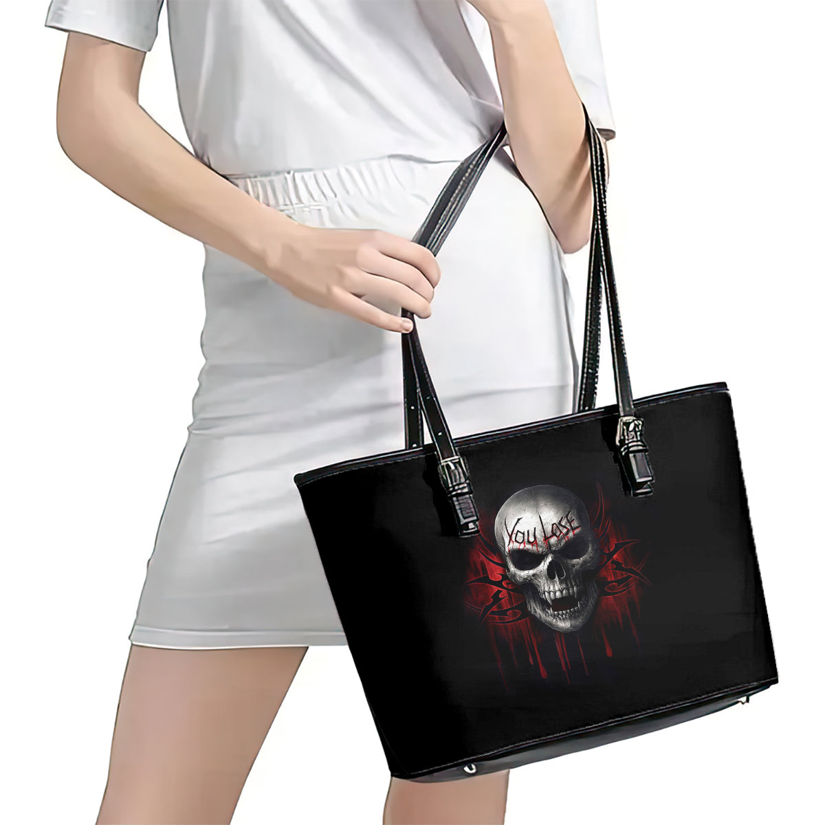 Skull Leather Tote Bag Death Skull Game Over DT01