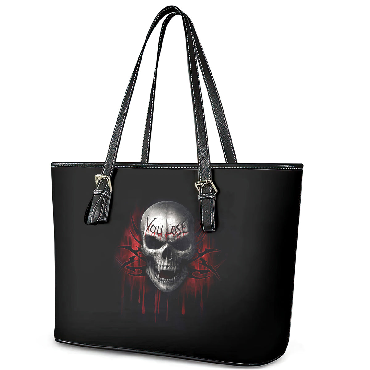 Skull Leather Tote Bag Death Skull Game Over DT01