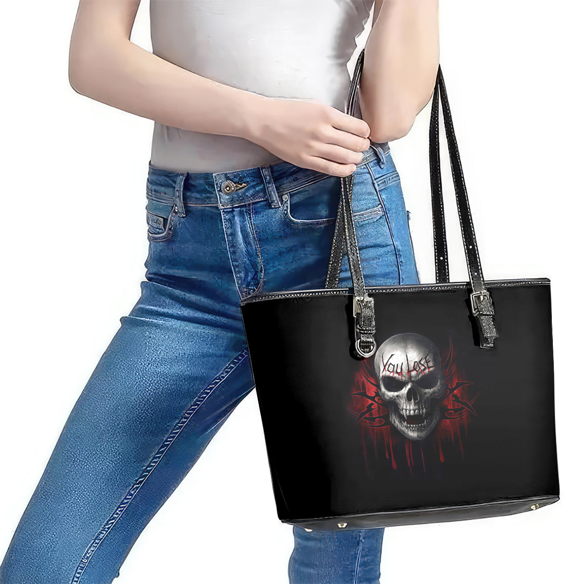 Skull Leather Tote Bag Death Skull Game Over DT01