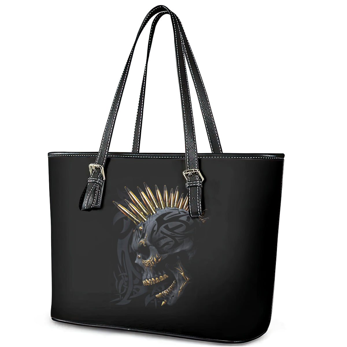 Skull Leather Tote Bag Golden Skull Gangster DT01