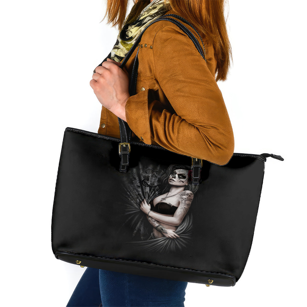 Skull Leather Tote Bag Girl Day Of The Dead DT01