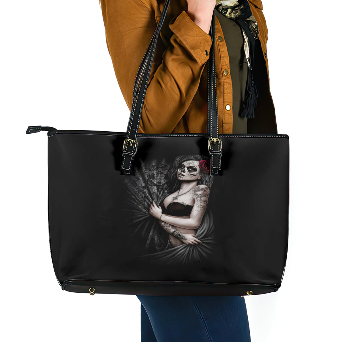 Skull Leather Tote Bag Girl Day Of The Dead DT01