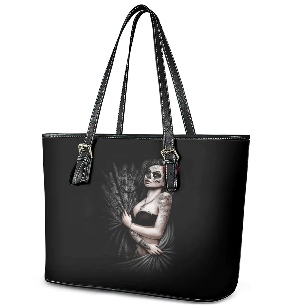 Skull Leather Tote Bag Girl Day Of The Dead DT01
