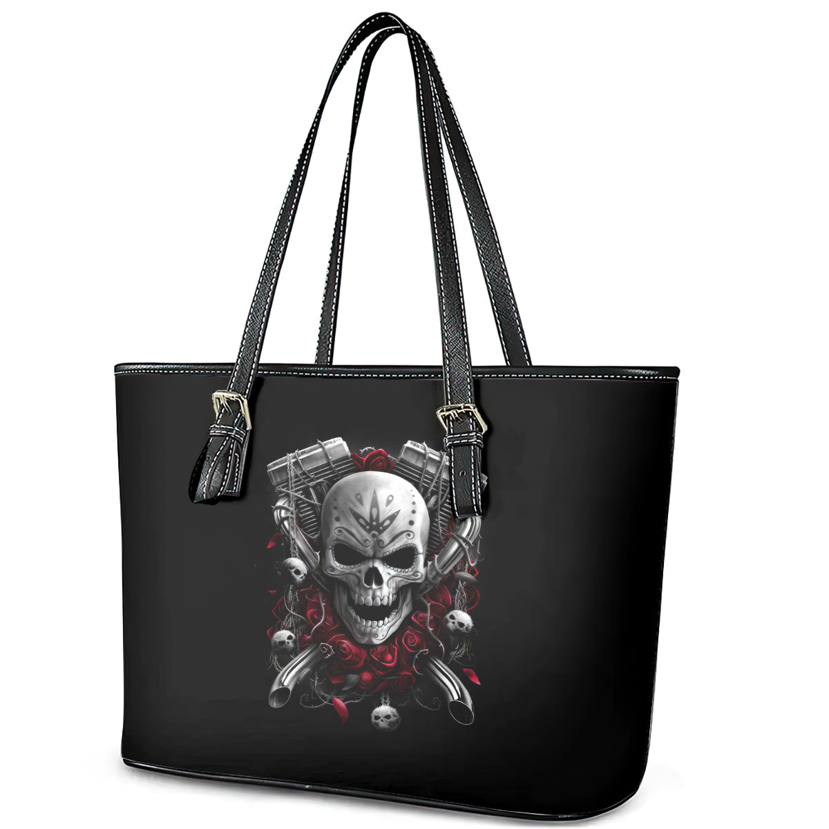 Skull Leather Tote Bag Riding Motocycle Girl Rose DT01