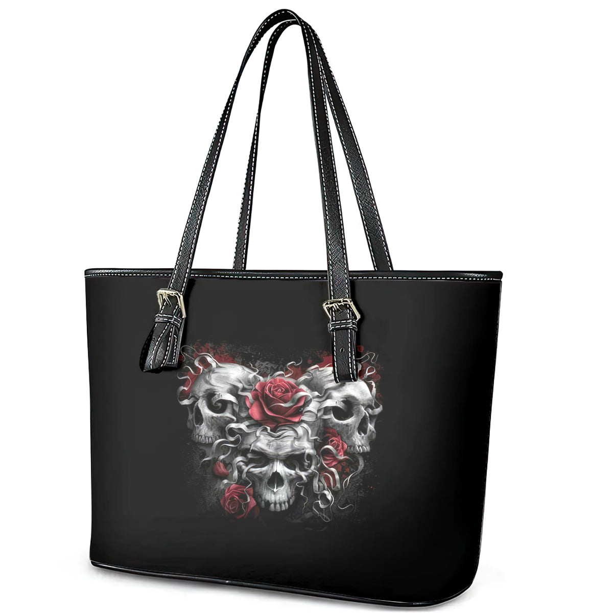 Skull Leather Tote Bag Three Skull No See Evil Rose DT01