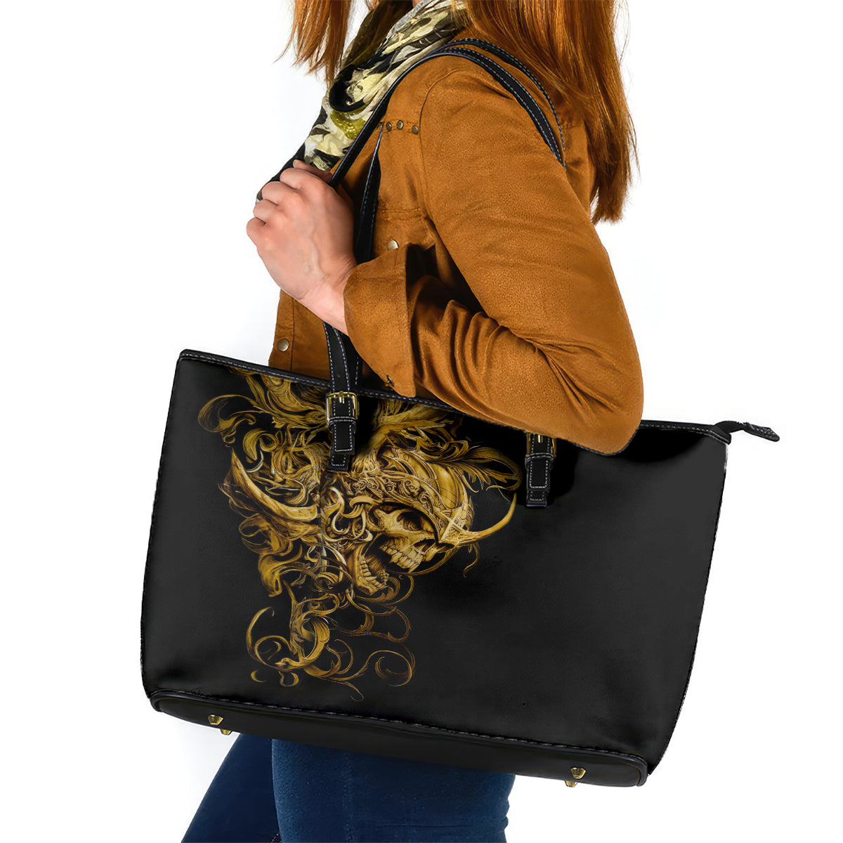 Skull Leather Tote Bag Golden Warrior Royal DT01