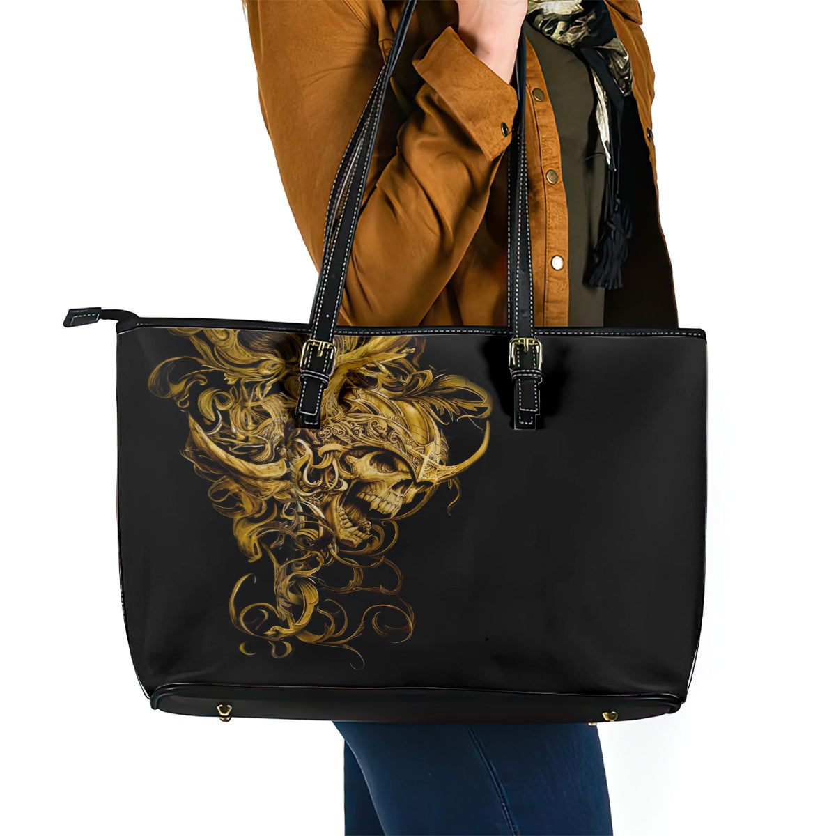 Skull Leather Tote Bag Golden Warrior Royal DT01