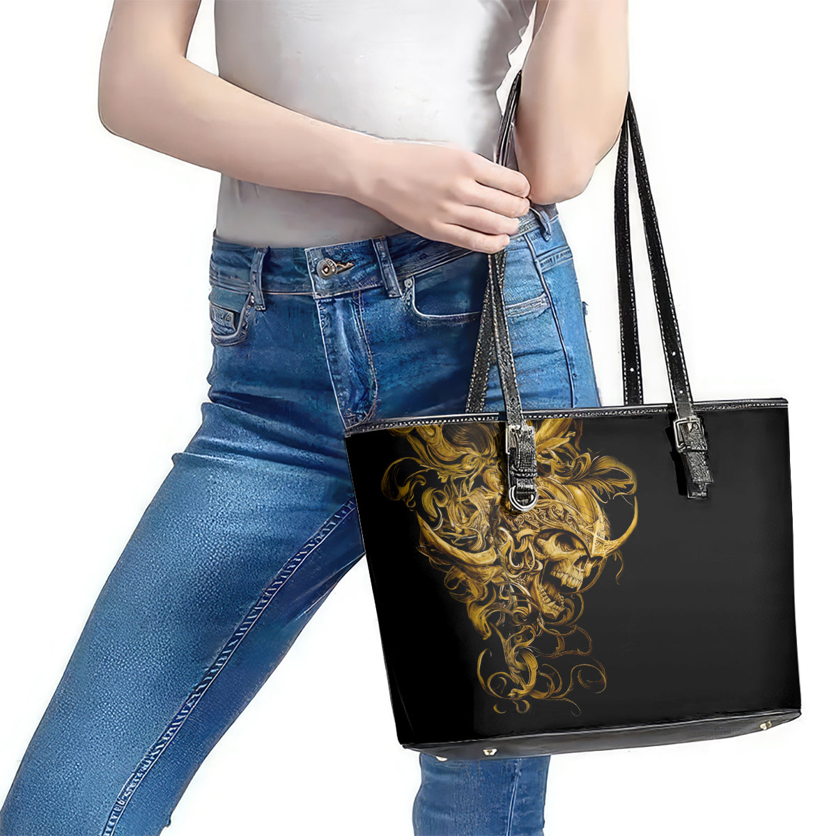 Skull Leather Tote Bag Golden Warrior Royal DT01