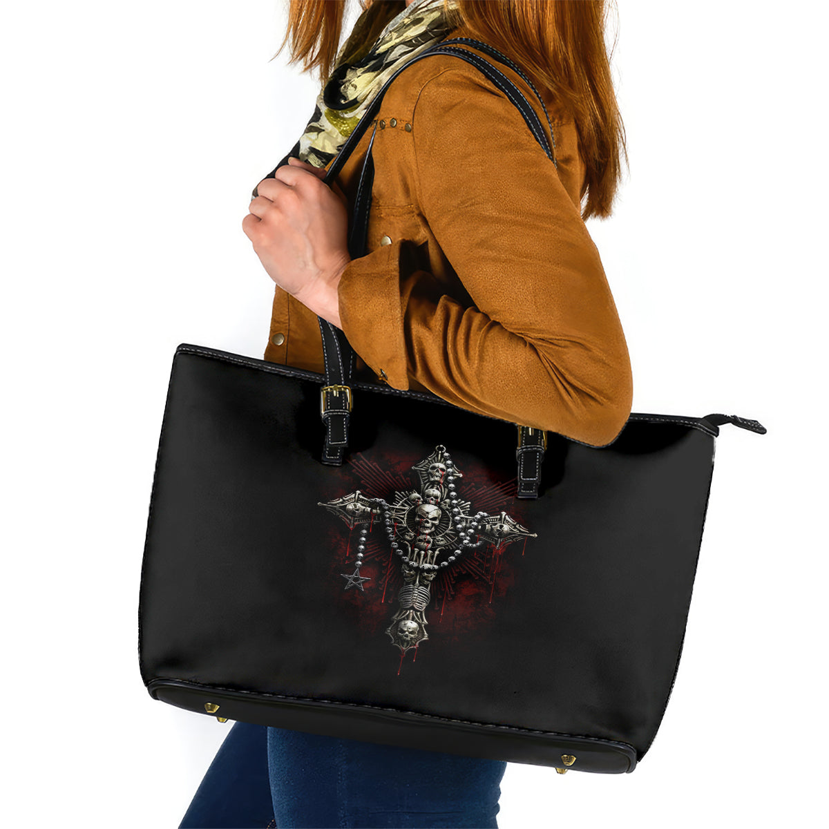 Skull Leather Tote Bag Head Skeleton Cross Skull DT01