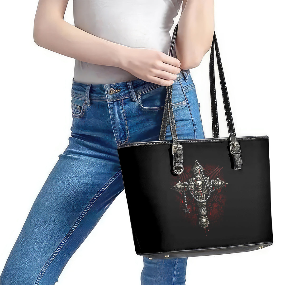 Skull Leather Tote Bag Head Skeleton Cross Skull DT01