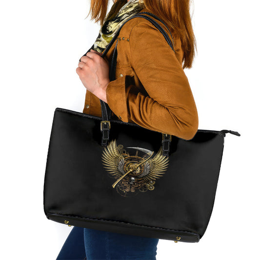 Skull Leather Tote Bag Golden Skull Steampunk DT01