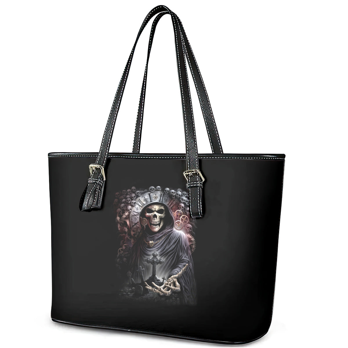 Skull Leather Tote Bag Skull Grim Time Reaper DT01