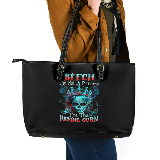 Da de los Muertos Skull Leather Tote Bag I'm Not A Princess I'm The Queen DT01