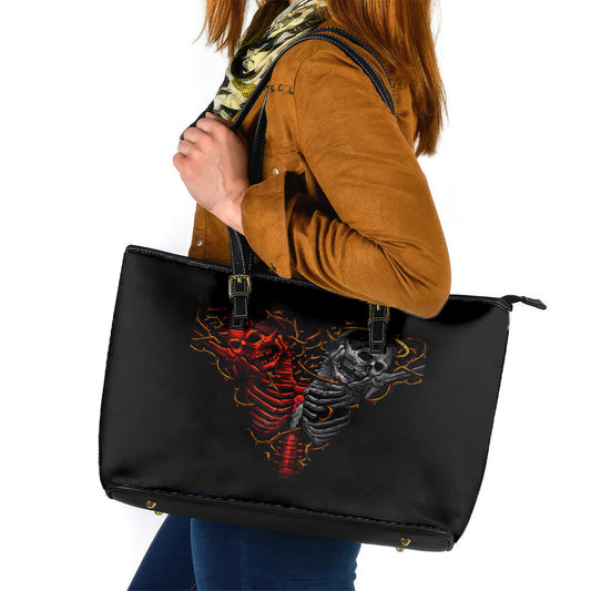 Skull Leather Tote Bag Devil And Angel Twin Skull DT01