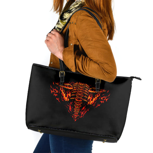 Flame Skull Leather Tote Bag SKull Face Inside Me DT01