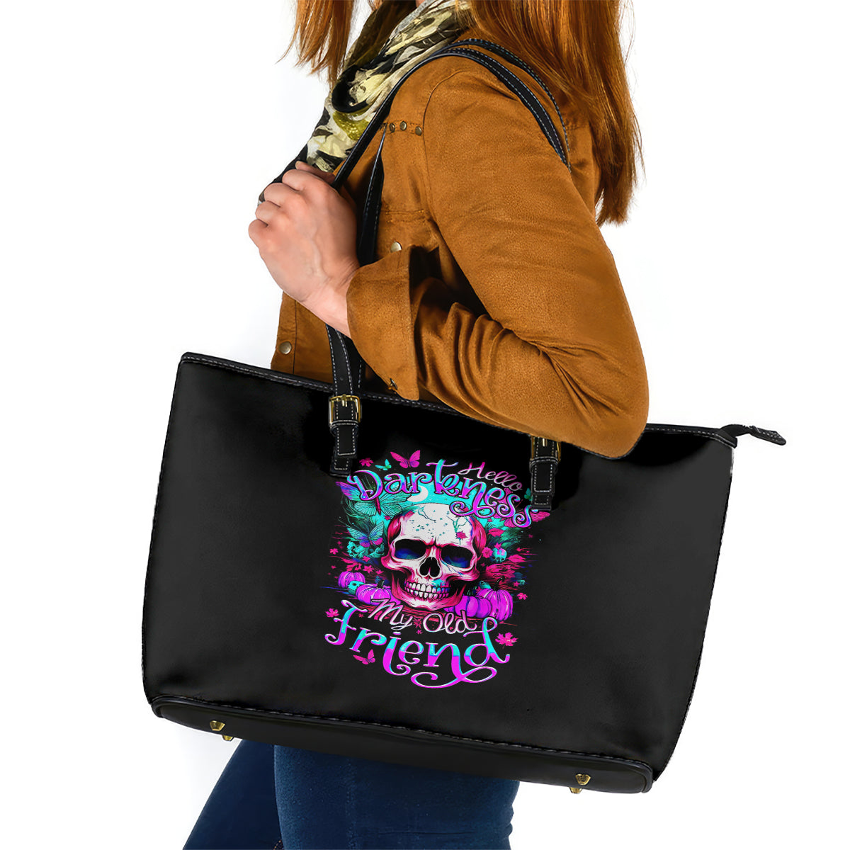 Skull Leather Tote Bag Hello Darkness My Old Friend Pinky DT01