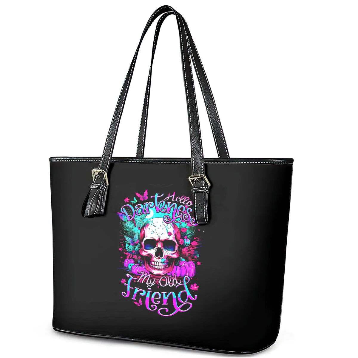 Skull Leather Tote Bag Hello Darkness My Old Friend Pinky DT01
