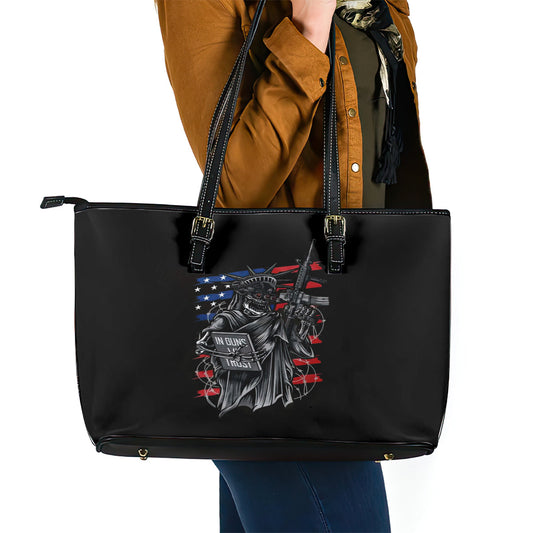 American Skull Leather Tote Bag In Gun We Trust DT01