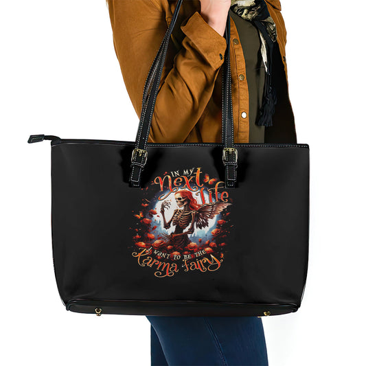 Fairy Skull Leather Tote Bag In Next Life I Want To Be The Karma Fairy DT01