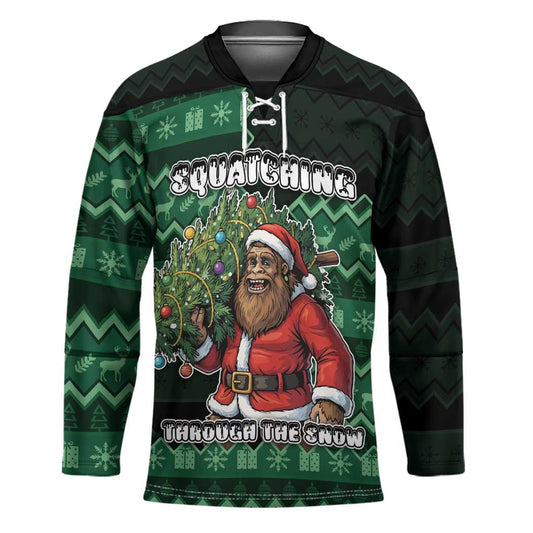Bigfoot Christmas Hockey Jersey Squatching Through The Snow DT05