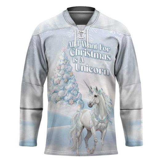 Magical Christmas Hockey Jersey Unicorn With Cotton Candy Xmas Tree DT05