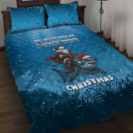 Merry Sharkmas Quilt Bed Set I Am Dreaming Of A Great White Christmas DT05