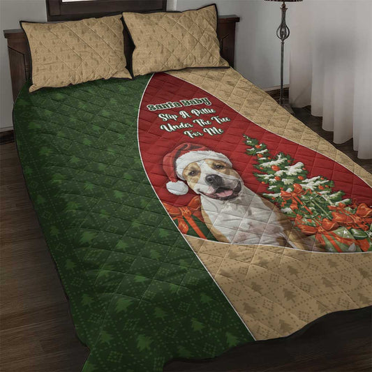 Merry Pitmas Quilt Bed Set Santa Baby Slip A Pittie Under The Tree For Me DT05
