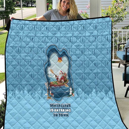 Santa Claus Is Kayaking To Town Quilt Merry Christmas DT05