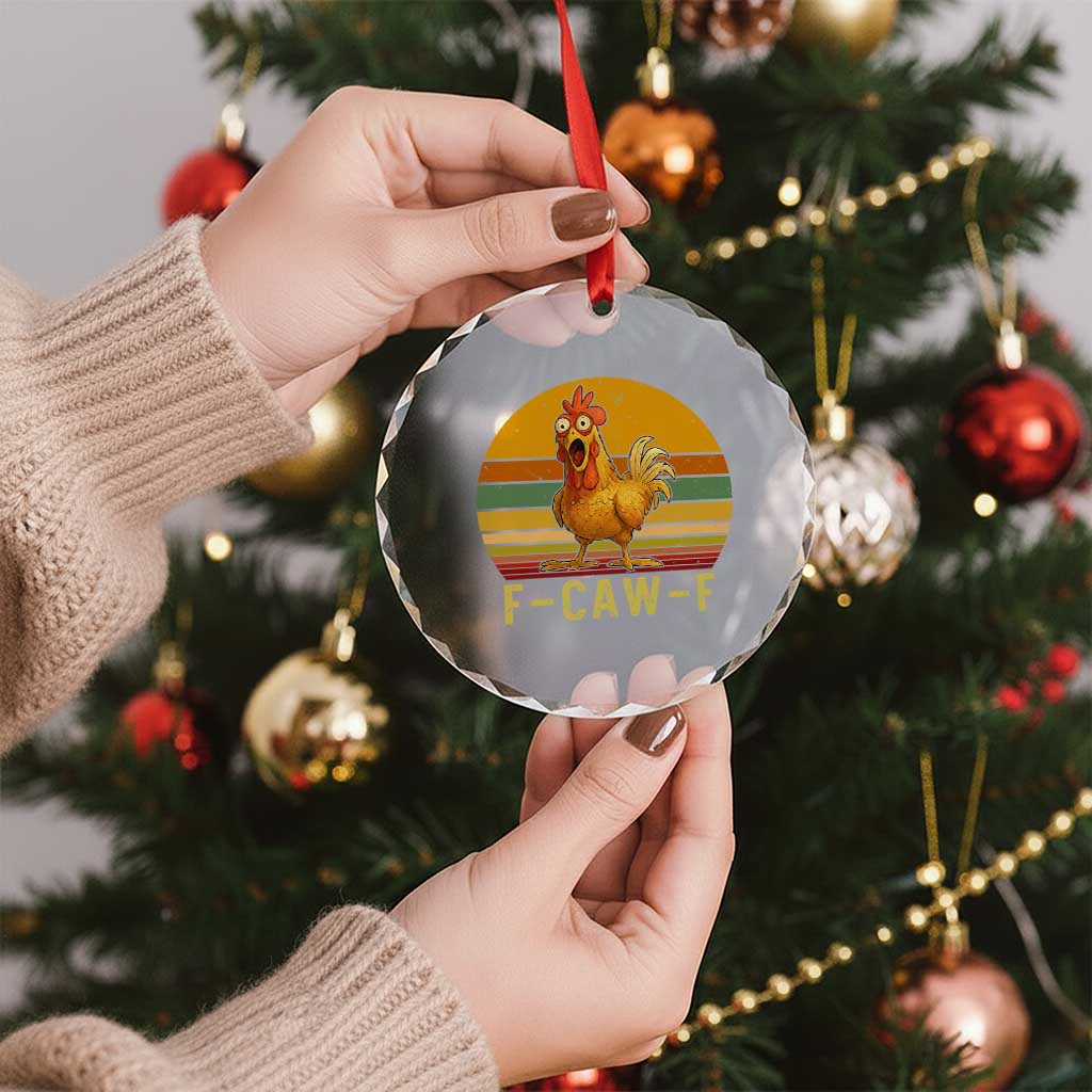 F Caw F Retro Chicken Meme Crystal Glass Ornament Vintage Sunset Poultry Graphic Loud Bird Energy TS02