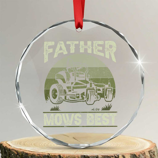 Father Mows Best Crystal Glass Ornament Lawn Mower Mowing Dad Retro Father's Day Gift TS10