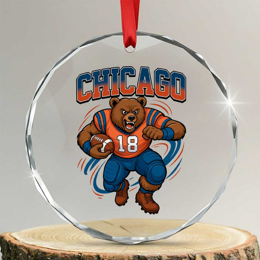 Fierce Football Bear Crystal Glass Ornament Chicago Fan Number 18 Bold Orange Game Day Spirit TS02